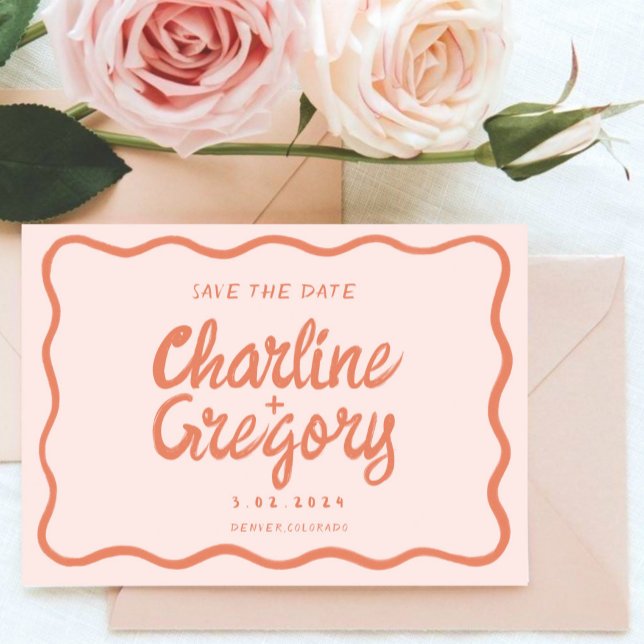 Retro Pink PeachyHandwriting Wedding Save the Date Invitation (Creator Uploaded)