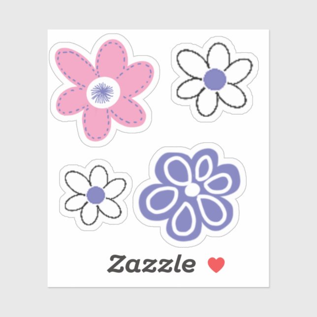 Retro Pink Periwinkle Lavender White Flowers (Sheet)