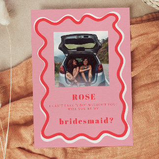 Retro Pink Photo Bridesmaid Proposal Card