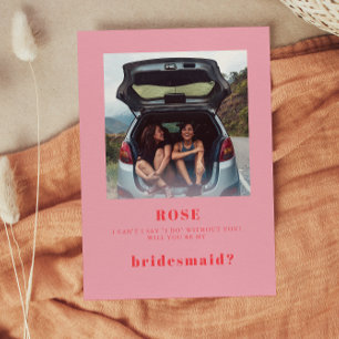 Retro Pink Photo Bridesmaid Proposal Card