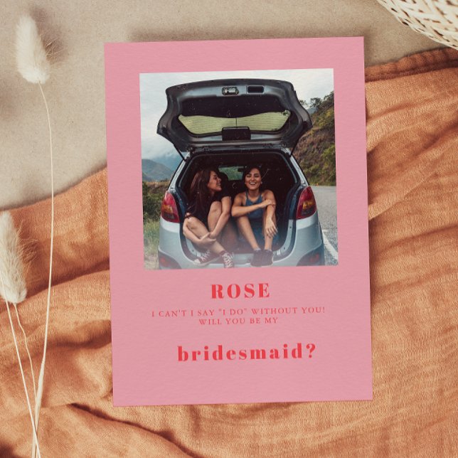 Retro Pink Photo Bridesmaid Proposal Card (Creator Uploaded)