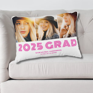 Retro Pink Photo Collage 2025 Graduation Decorative Cushion