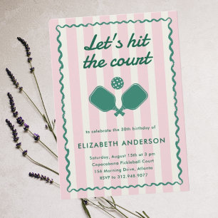 Retro Pink Pickleball Elegant Birthday Party Invitation