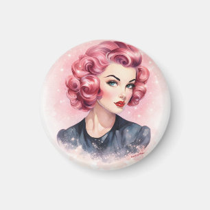 Retro Pink Pin-Up Glam Girl Magnet