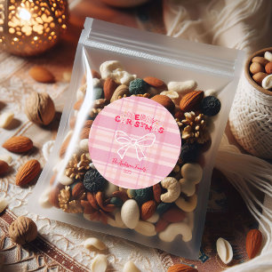 Retro Pink Plaid Whimsical Holiday  Classic Round Sticker