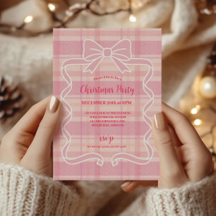 Retro Pink Plaid Whimsical Holiday  Invitation