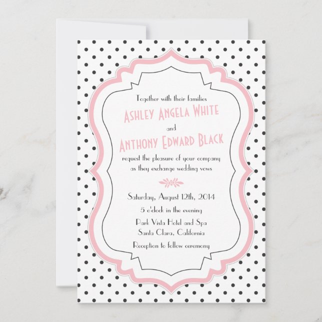 Retro Pink Polka Dots 1950s Wedding Invitation (Front)