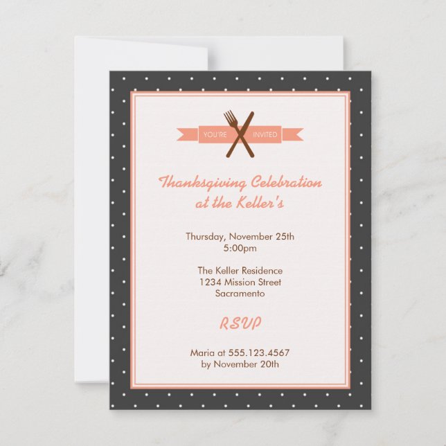 Retro pink polka dots frame hostess dinner party invitation (Front)