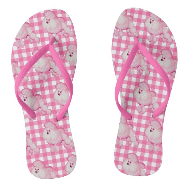 Retro Pink Poodle And Gingham Flip Flops (Footbed)