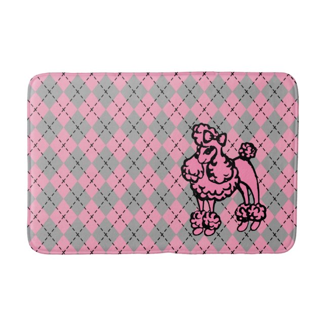 Retro Pink Poodle Bathroom Rug Bath Mat (Front)