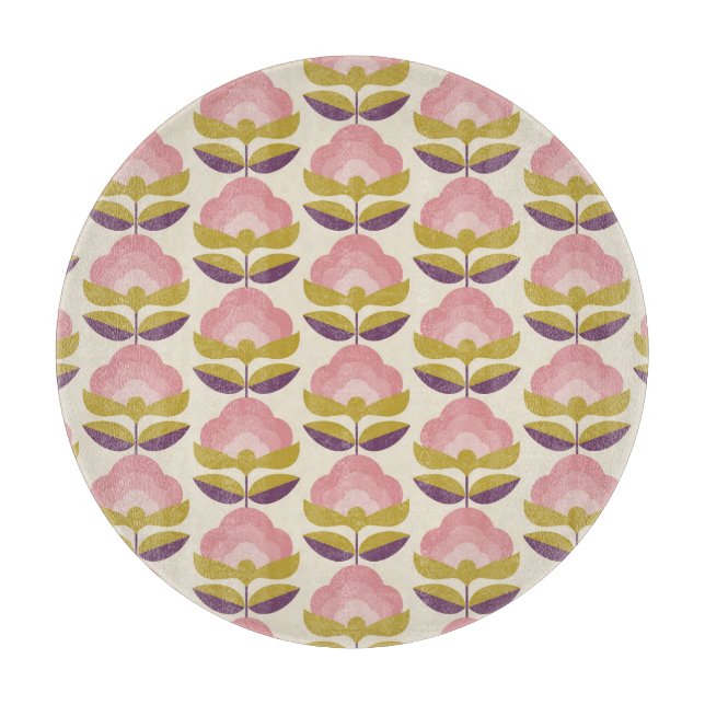 Retro Pink & Purple Floral Pattern Cutting Board (Front)