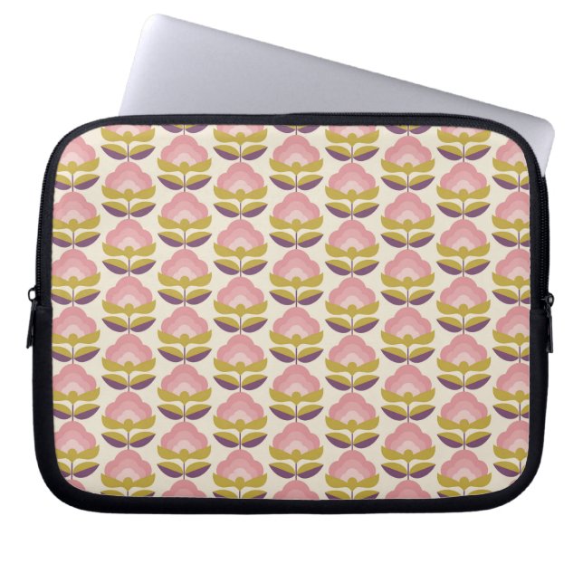 Retro Pink & Purple Floral Pattern Laptop Sleeve (Front)