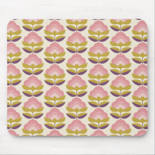 Retro Pink & Purple Floral Pattern Mouse Mat