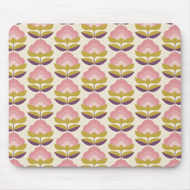Retro Pink & Purple Floral Pattern Mouse Mat (Front)
