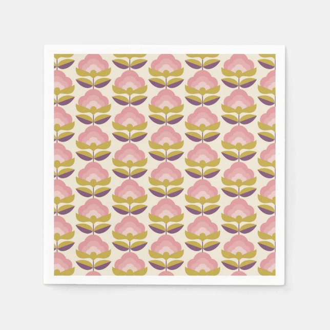 Retro Pink & Purple Floral Pattern Napkin (Front)