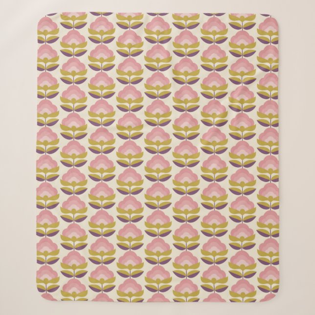 Retro Pink & Purple Floral Pattern Sherpa Blanket (Front)