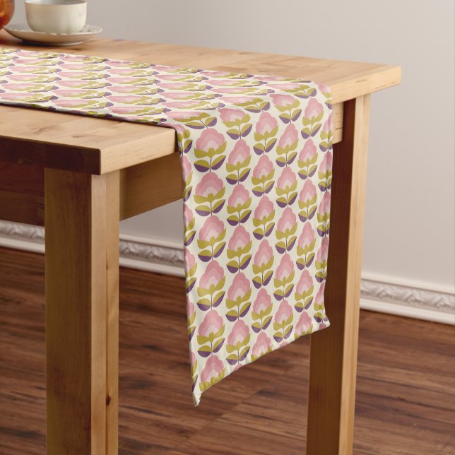 Retro Pink & Purple Floral Pattern Short Table Runner (In Situ)