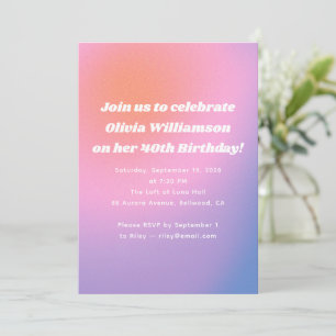 Retro Pink Purple Gradient 40th Birthday Party Invitation