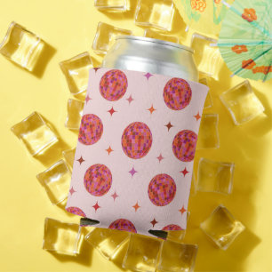 Retro Pink Purple Orange Disco Balls Pattern Can Cooler