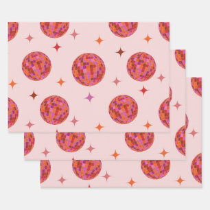 Retro Pink Purple Orange Disco Balls with Stars  Wrapping Paper Sheet