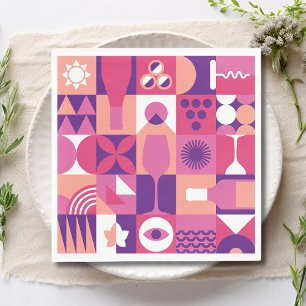 Retro Pink Purple Wine Bauhaus Cocktail Pattern Napkin