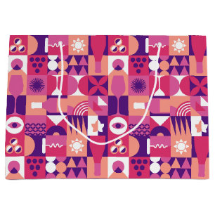 Retro Pink Purple Wine Bauhaus Pattern Large Gift Bag