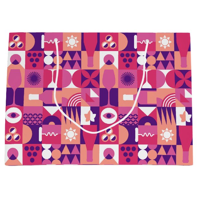 Retro Pink Purple Wine Bauhaus Pattern Large Gift Bag (Front)