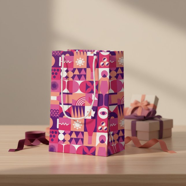 Retro Pink Purple Wine Bauhaus Pattern Small Gift Bag (Creator Uploaded)