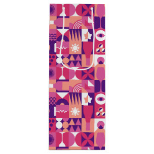 Retro Pink Purple Wine Bauhaus Pattern Wine Gift Bag
