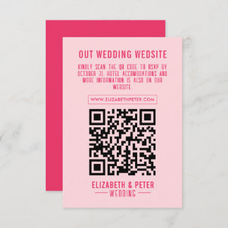 Retro Pink Qr Code Wedding Website  RSVP Card