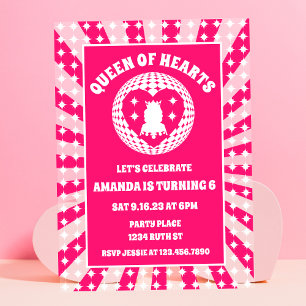 Retro Pink Queen Of Hearts Birthday Acrylic Invitations