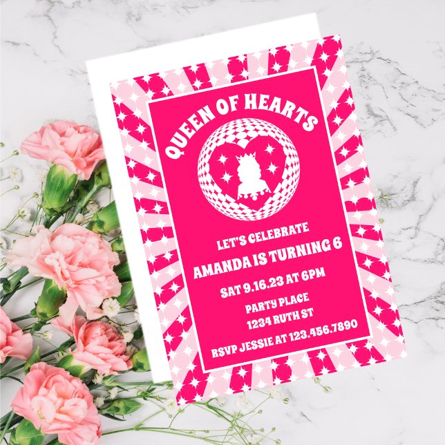 Retro Pink Queen Of Hearts Birthday Invitation (Creator Uploaded)
