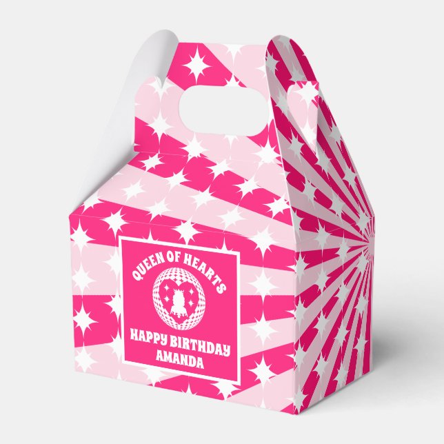 Retro Pink Queen Of Hearts Birthday Party Favour Box (Back Side)