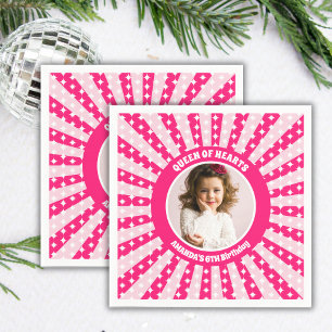 Retro Pink Queen Of Hearts Birthday Party Photo Napkin