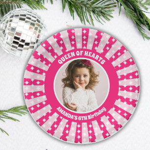 Retro Pink Queen Of Hearts Birthday Party Photo Paper Plate