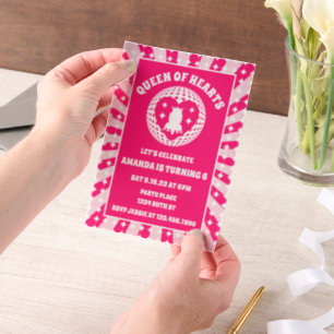 Retro Pink Queen Of Hearts Birthday Party Vellum Invitations