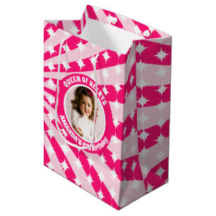 Retro Pink Queen Of Hearts Birthday Photo Medium Gift Bag