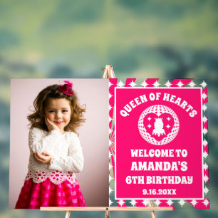 Retro Pink Queen Of Hearts Birthday Photo Welcome Acrylic Sign