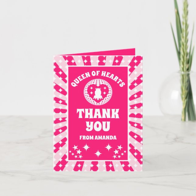 Retro Pink Queen Of Hearts Birthday Thank You Card (Front)