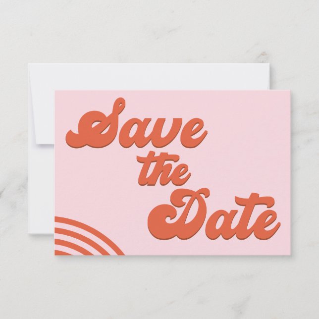Retro Pink Red Arch Wedding Save The Date Postcard (Front)