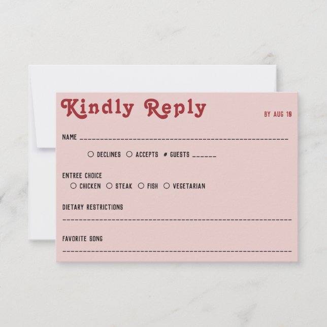 Retro Pink Red & Black Wedding RSVP Card (Front)