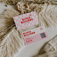 Retro Pink Red Bold Groovy QR Code Girly Chequered