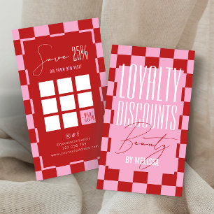 Retro Pink & Red Checkered Aesthetician Spa Salon Loyalty Card
