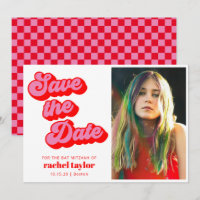 Retro Pink Red Chequerboard Bat Mitzvah Photo