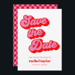 Retro Pink Red Chequerboard Bat Mitzvah  Save The Date<br><div class="desc">Retro Mod Groovy Bold Pink Red Chequerboard Bat Mitzvah Save the Date</div>