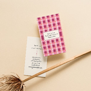 Retro Pink Red Chequered Quirky Boho Girly Fun Business Card