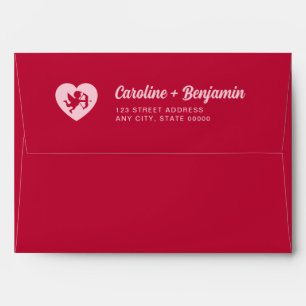 Retro Pink Red Cupid Heart Wedding Return Address Envelope