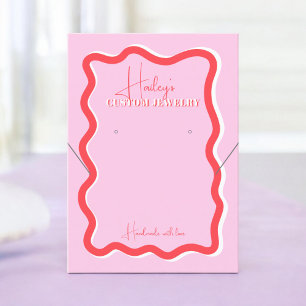 Retro pink red curve squiggle wavy jewellery displ business card