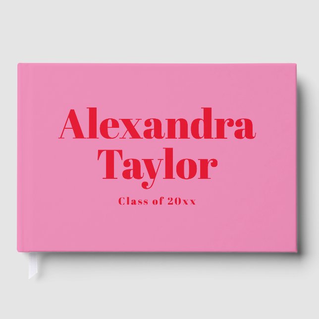 Retro Pink Red Cute Aesthetic Custom Graduation Guest Book (Front)