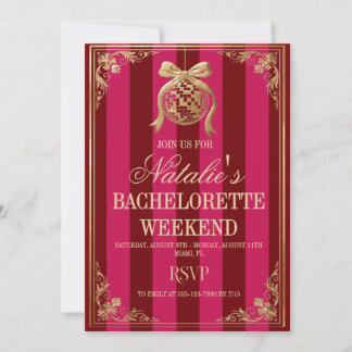 Retro Pink Red Disco Bachelorette Weekend Invitation
